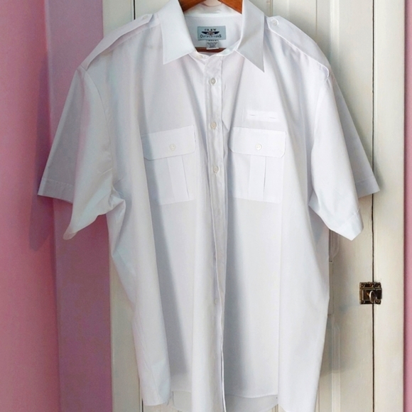 Crew Outfitters Navy Summer White Uniform Pilot Dress Shirt Epaulets Sz 18.5 S/S - Picture 6 of 10